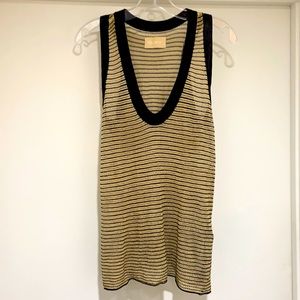 Zadig & Voltaire Joss Fishnet Tank Gold Metallic and Black Striped